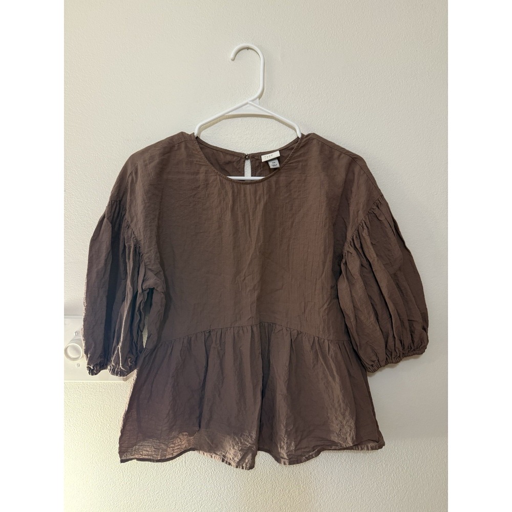A New Day Brown Babydoll Top With Puffy Sleeves Women's Size XS